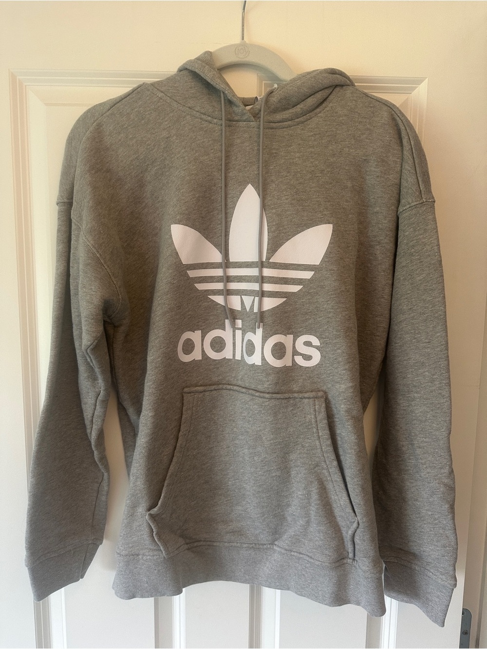 Adidas Gray Hoodie with White Trefoil Logo